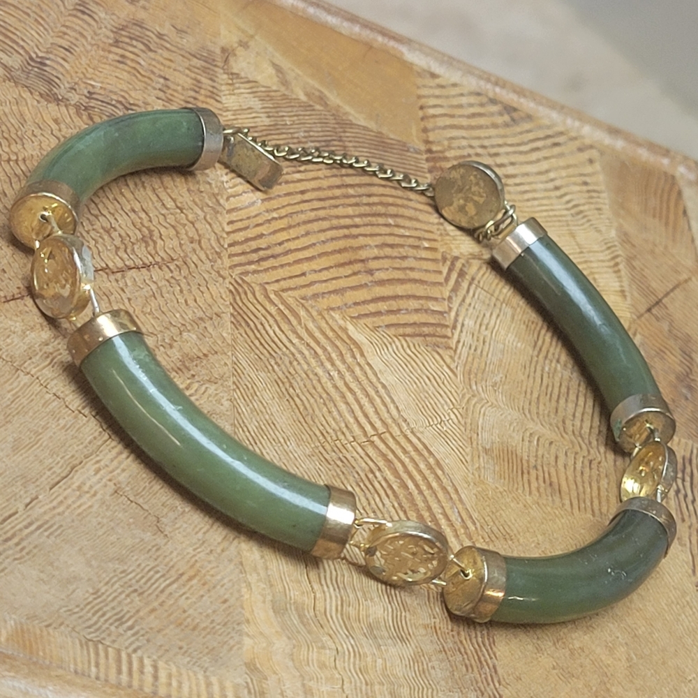 Green Jade Tube Link Bracelet